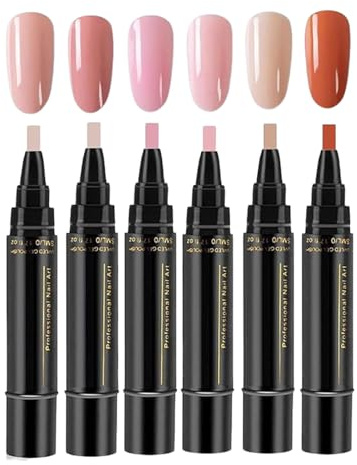 6Pcs Nail Polish Pens, Quick Dry Long Lasting Gel Nail Polish Craft Pens Set, Non-UV Nails Beauty Tool For Girls And Ladies Home Party Holiday