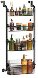 GarveeHome Tür Türorganizer Hängeorganizer 4 Etagen, Türregal zum Einhängen Metall mit Verstellbarem 4 Körben, Wandmontage-Gewürzregal Badregal Ohne Bohren für Küche, Schrank, Bad, Tür, Schwarz