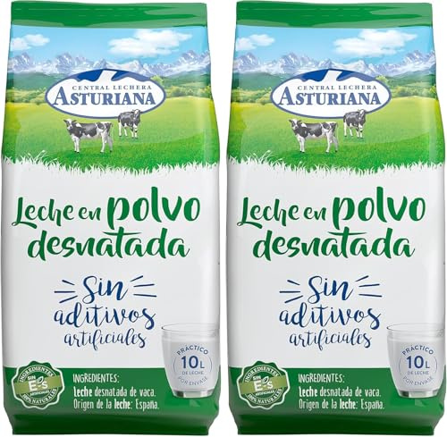Pack 2 Bolsas (2 kg) – Central Lechera Asturiana Leche en Polvo Desnatada 1 kg – 100% Leche de Vaca – Rica en Proteínas y Calcio – Fácil Disolución