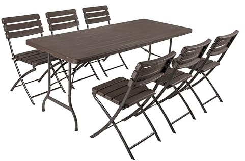 DELUKE Garten-Sitzgruppe Nora 7-TLG. - Kunststoff, Braun | Gartenmöbel-Set Gartengarnitur Garten-Essgruppe mit Stühlen und Esstisch