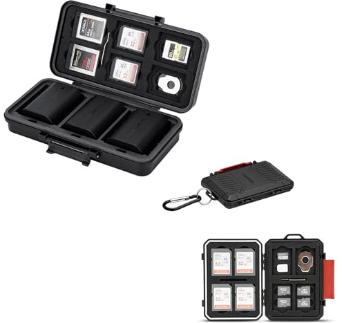 Waterproof Battery Case + Memory Card Case for 8 SD Cards, 12 TF Cards, 2 Nano SIM