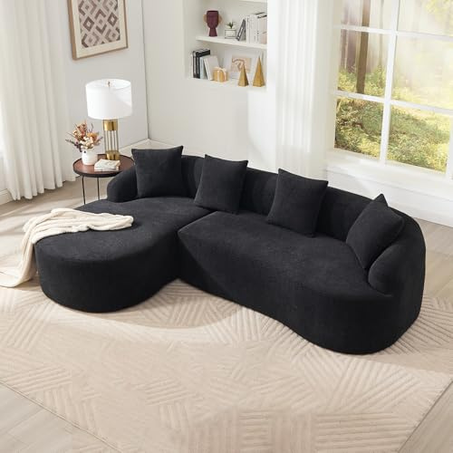 NuvlaGu Modulares geschwungenes Curved Sofa, Linke Chaiselongue 2-Sitzer, L-förmig Chenille-Bezug, montagefrei, bequem & stilvoll für Wohnzimmer, Apartment & Büro, Schwarz
