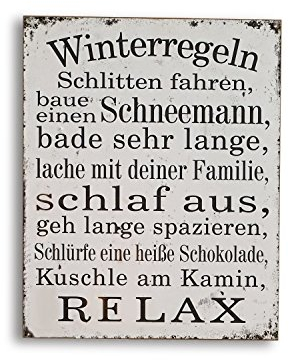 Loberon Dekoboard Winterregeln, Shabby-Look, Origineller Wandschmuck, Weihnachtsdekoration, Weihnachten, Wanddekoration, MDF, antikweiß