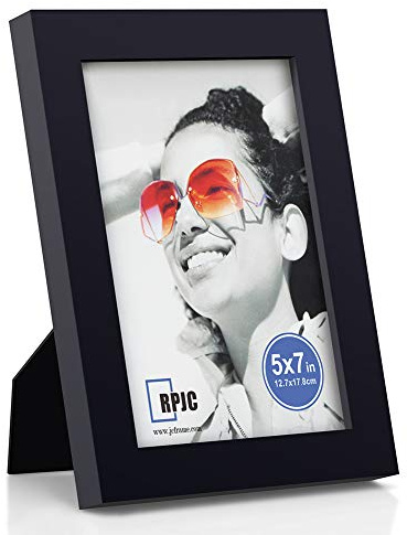 RPJC 5x7 Picture Frames Made of Solid Wood High Definition Glass for Table Top Display and Wall Mounting Photo Frame Black