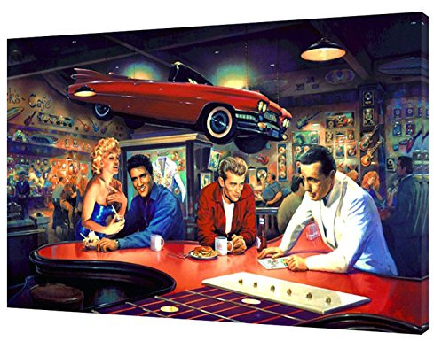 ARTSPRINTS Bild auf Holzrahmen, Motiv „Abend bei Rick 'Selvis Pressley, Marilyn Monroe James Dean Humrey Bogart“, 24 x 16 inch -18mm depth
