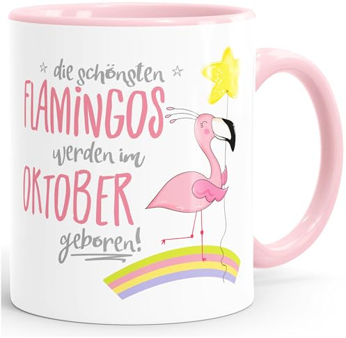 MoonWorks Geschenk-Tasse die schönsten Flamingos werden im (style_variation) geboren Geburtstags-Tasse Geburtstmonat Wunschmonat Kaffee-Tasse Rosa unisize