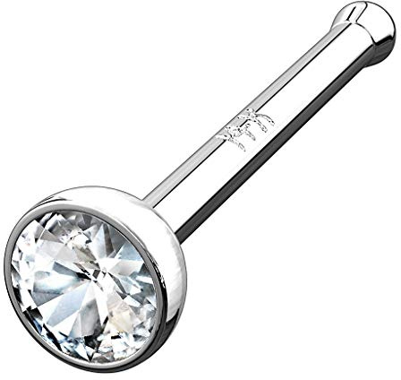 Piersando Piercing Echt 585 Gold 14 Karat Stab Stecker Gerade mit Zirkonia Steinchen für Nase Nasenpiercing Nasenstecker Nasenflügel Weißgold
