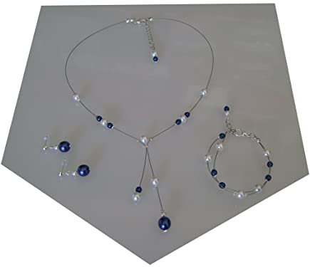 Parure bijoux Femme Mariée Mariage Ivoire/Blanc/Bleu Marine/Foncé/Roi Royal Collier bracelet boucles d'oreille Soirée Cérémonie Coktail robe perles (pas cher, petit prix)