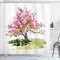 ABAKUHAUS Japanisch Duschvorhang, Aquarell Sakura Blätter, Stoffliches Gewebe Badezimmerdekorationsset mit Haken, 175 x 200 cm, Reseda Grün Grün