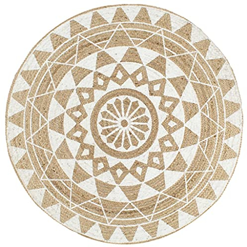 vidaXL Teppich mit Weißem Aufdruck Handgefertigt Kurzflor Juteteppich Wohnzimmerteppich Handwebteppich Läufer Schlafzimmer Flur Geflochtene Jute 150cm