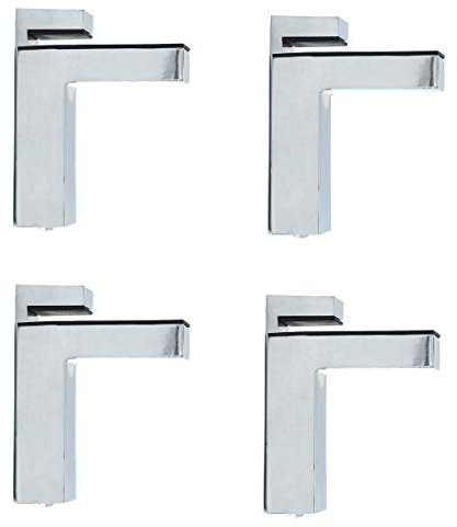NUZAMAS - Set di 4 morsetti per vetro a forma di F, montaggio a parete, morsetto regolabile 6-28 mm di spessore, finitura in lega di zinco cromata, staffe per mensole
