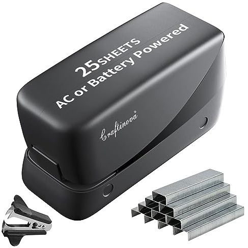 Craftinova Electric Stapler, 25 Sheet Automatic Stapler, Include 2000 Staples and 1 Staple Remover, Jam Free Stapler, Professional and Home Office Stapler，Battery not Included，AC or Battery Powered.