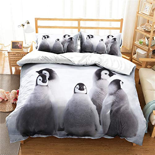 HNHDDZ 3D Nettes Tier Antarktis Schnee Gletscher Pinguin Bettwäsche Bettbezug Set Kissenbezug Weiß Grau Kinder Junge Mädchen Teen (Stil 5, Bettbezug 135x200 cm + 1 Kissenbezug 80x80 cm)