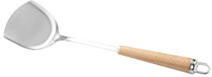 HEMOTON Wok Spatel Edelstahl Pfannenwender Wokwender Woklöffel mit Holz Griff