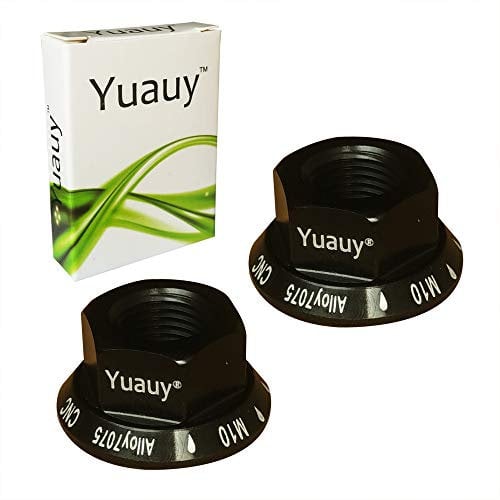 Yuauy Black 2 x M10 Bike Wheel Hub Axle Nuts 7075 Aluminum Bicycle Chromed Skewer Bolt Screw Nut Road MTB Replacement