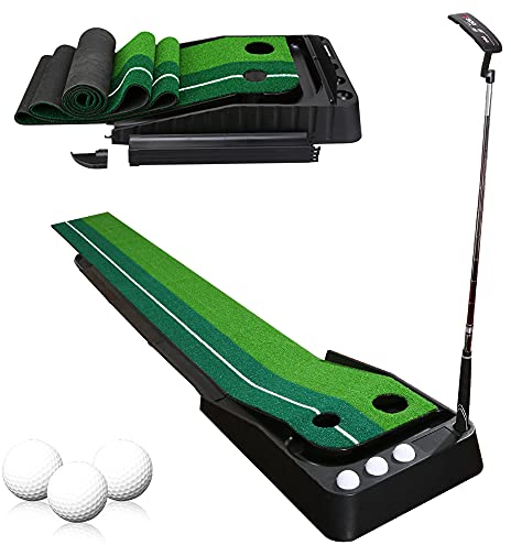 TolleTour Golf Auto Rückkehr Puttingmatte, mit Golf Putter, 3 Golfbälle, für Zuhause Büro Gym,Standart beim Putten zu halten BZW zu verbessern