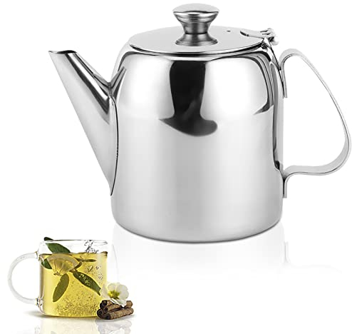 Teapot,20oz/32oz Coffee Pot Stainless Steel Tea Pots Cold Water Kettle Easy Pour Teapot with Flip Lid Cold Water Jug Short Spout Silver Round Pot for Restaurants, Living Room