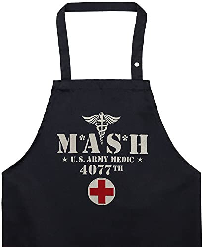 EXPRESS-STICKEREI MASH U.S. Army Medic 4077 Grillschürze Männer/Damen verstellbar - bestickte Schürze mit Tasche Kochschürze Grillfans Tactical Morale Küchenschürze Herren - US Geschenk Grillmeister