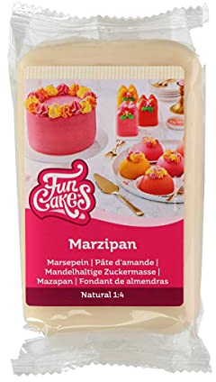 FunCakes Pâte d’amande Naturel (1:4): facile à utiliser, goût délicieux, flexible et lisse, facile à dérouler, fin et ferme, parfait pour la décoration de gâteaux, halal, casher et sans gluten. 250 g.