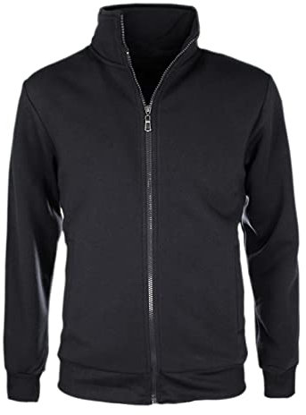 Evoga Felpa Uomo con Zip Blu Nero Grigio Maglione Tuta Cardigan Senza Cappuccio (Nero, XXL)
