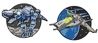 Schneiders 49005-225 - Patches mit Klettverschluss, 2er Set mit Alien-Dino und Sternjäger, Klett-Motive je ca. 7,5 cm Durchmesser zum Anbringen am Schul-Ranzen