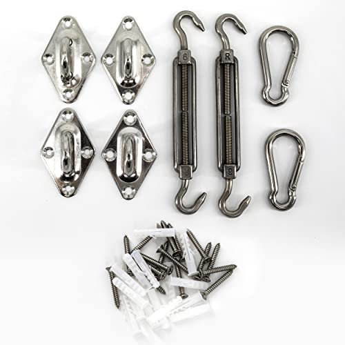 TTL Garden Sonnensegel Befestigungs-Set Sonnenschutz, Segeltuch Zubehör Montage-Set aus rostfreiem Edelstahl, einfache Aufhängung zur Befestigung, 16-teilig für Viereck