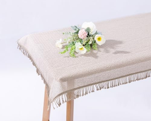 texpot Gartentischdecke 140 cm rund Beige mit Fransen wetterfest geschäumt rutschfest