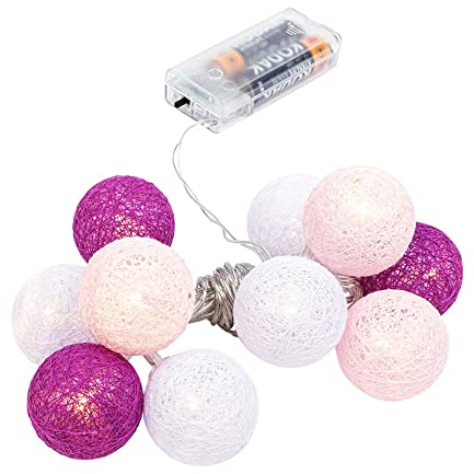Ideen mit Herz Kugel-Lichterkette mit 10 LEDs | batteriebetrieben | 10 Baumwollkugeln in 3 Farben | Ø35 mm je Kugel | inkl. Timer (weiß, rosa, beere)