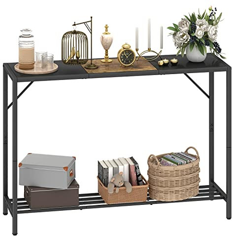 LAATOOREE Konsolentisch, 105,9 cm, industrieller Eingangstisch mit Regal, schmaler Sofatisch für Flur, Eingangshalle, Foyer, Korridor, Wohnzimmer – Metallrahmen in Holzoptik