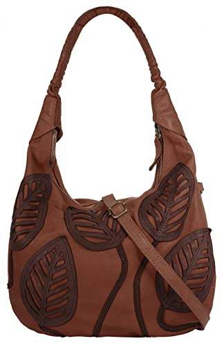 Samantha Look Shopper Echt Leder Damen Made in Italy, Designertasche mit Blattmuster, Handtasche mit abnehmbarem Schultergurt