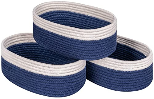 Kriitools Cesta de estante blanco y azul marino para almacenar y organizar artículos del hogar/cestas y contenedores para almacenamiento y organización diarios/cesta de cuerda tejida para sala de