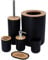 JETAINE 6 Pieces Bamboo Bathroom Accessories Modern Bathroom Accessory Set Luxury Bathroom Bin and Toilet Brush Set, Toothbrush Holder Tumbler Soap Dish Trash Can Soap Dispenser Bath Set Gift