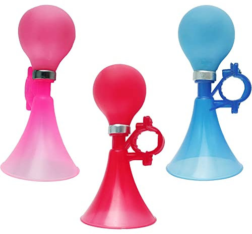 NIDONE 3 Stück Kinder-Fahrrad-Hupe, Luftdruck-Hupen, Fahrrad-Lenkerglocke mit Gummi-Quetsch-Birne, Airbag-Hupe für Kinder Jungen & Mädchen, rot/rosa/blau