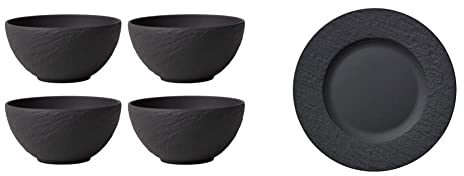 Villeroy & Boch - Manufacture Rock Schale, 430 ml, 14 cm, schwarz, 4-teilig Manufacture Rock Frühstücksteller, 22 cm, schwarz