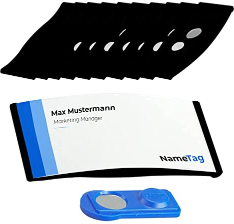 Ironix Namensschilder mit Doppelmagnet, Namensetiketten für Kleidung 75x32mm, Namensschilder Magnet für Messen, Konferenzen oder Präsentationen, Magnetschilder zum Beschriften (10 Stück, Schwarz)
