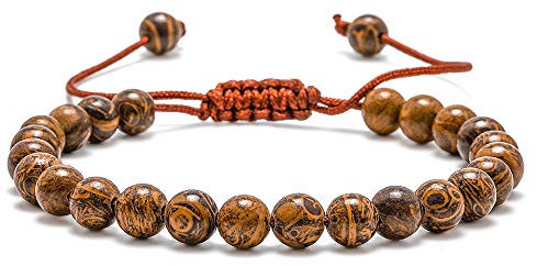 TINGN Edelstein Armband Perlen 6mm Naturstein Armband Perlen Männer Frauen Stressabbau Yoga Perlen Verstellbares Halbedelstein Armband