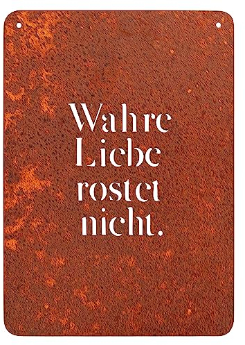 EXTRAVAGANT® Schild „Wahre Liebe rostet nicht“ Gartendeko Dekoration Metall Stahl Rost Edelrost wetterfest Garten Wohnung Love Geschenk Muttertag Freundin Freund Valentinstag Geburtstag Gartenschild