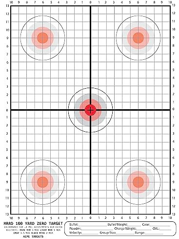 MRAD 100 Yard Zero Target Calibrated for .1 Mil Adjustment per Click.100 Yard scoped Rifle Target, Perfect for Load Development. - 25 Targets