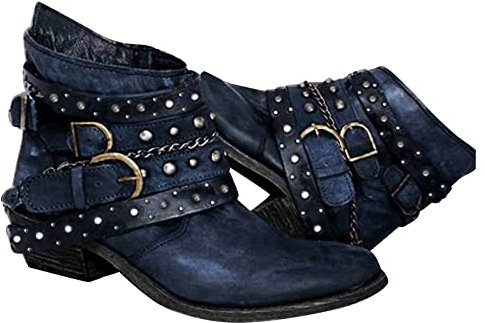 Stivali camperos Donna Estivi Stivaletti da Donna Stivali Estivi Donna Traforati con Tacco Stivali Alti Donna Stivali Equitazione Bambina 33 Sandali con Zeppa Donna 2-Blu 22.99