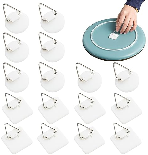Ganchos Adhesivos para Fotos,16 Colgadores Invisibles Autoadhesivos para Platos,Colgar Cuadros Sin Hacer Agujeros,Gancho para Colgar Cuadros Sin Rastro,Soportes Verticales Plástico,Colgadores Cuadros