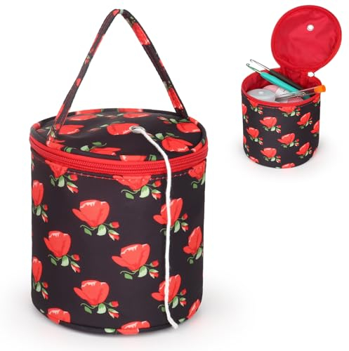 Aeelike Klein Stricktasche 15×14cm Rose, Mini Aufbewahrungstasche für Garn, Häkelzubehör, Häkelnadel, Kurze Stricknadeln Aufbewahrung, Praktisch Garntasche Wolltasche, Handarbeitstasche für Stricken