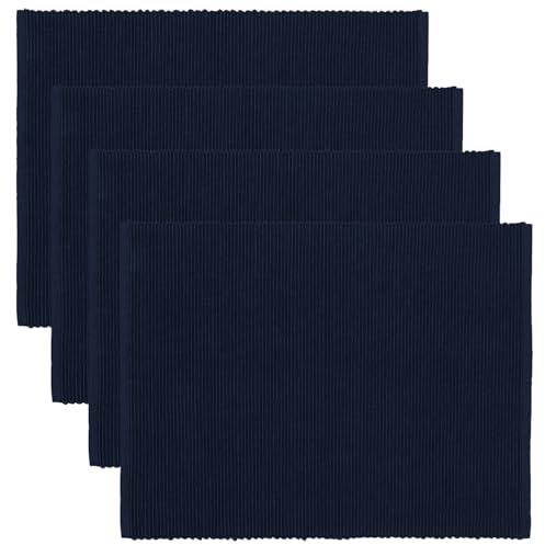 LINUM Uni 4-er Pack Tischsets 35x46 cm, 100% Gerippte Baumwolle, Abwaschbar, Dunkles Marineblau