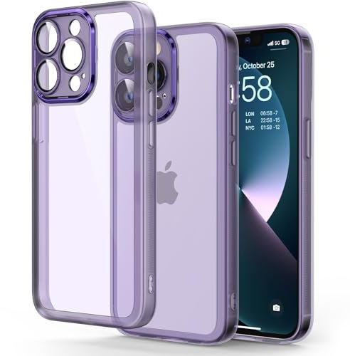 Honeyview Colored Clear Case for iPhone 13 Pro with Matte Border, Non-Yellowing, Shockproof, Clear Back, Phone Cover for Apple iPhone 13 Pro 5G - Purple