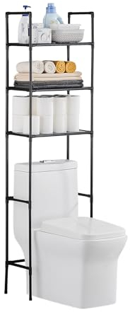 LIUBEI Mueble Baño sobre Inodoro, Estanteria Baño WC 3 Estantes Regulables Mueble Lavadora Ahorra Espacio Estanterias Almacenaje Negro