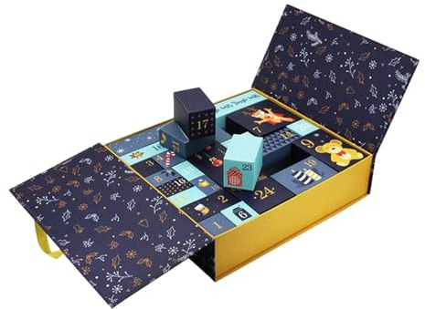 harayaa Adventskalender, 24 Schubladen, Wiederverwendbare Requisiten, Weihnachts-Süßigkeitstüte, Vitrine für Feiertagsbüro, Bücherregal