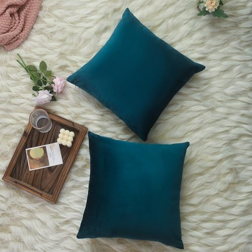 ZIMEL HOMES Velvet Cushion Covers Pack of 2 Decorative Covers Square & Rectangle Throw Pillow Cases Invisible Zipper 43 x 43 cm and 30 x 51 cm (43 x 43 cm (Square), Turquoise)