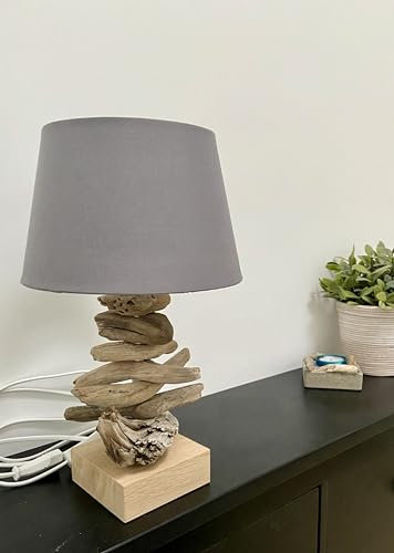 Handgefertigte Tischleuchte/Tischlampe aus Treibholz (Lampenschirm anthrazit)