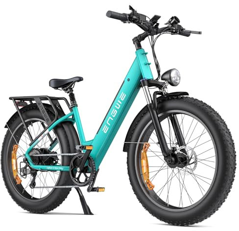 ENGWE E26 Electric Bike E-Bike for Adults with 26x4.0 Fat Tire,250W E Mountain Bike 48V 16Ah Battery Range Up to 140KM, Speed-7 Dual Suspension All-Terrain Ebike MTB (Step-Thru, Gem Blue)