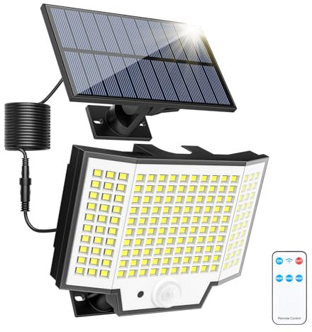 Solar Security Lights Outdoor Motion Sensor, 160LED Solar Lights Outdoor Garden with Remote, IP65 Waterproof 3 Modes Solar Powered Wall Lights for Garden, Yard, Garage, Pathway, 1 Pack