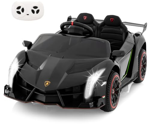 RELAX4LIFE Macchina Elettrica per Bambini, Lamborghini da 12 V con porta idraulica, auto elettrica con telecomando, MP3 e luce LED, veicoli elettrici per bambini(NERO)